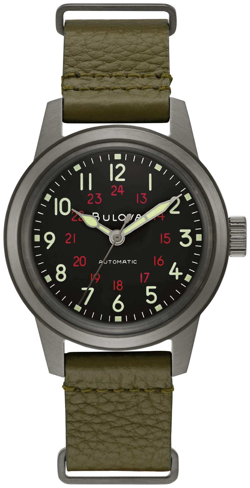BULOVA Military 98A255 ブローバ ミリタリー 自動巻き Black Dial Leather Strap Hack Watch 98A255 | Bulova